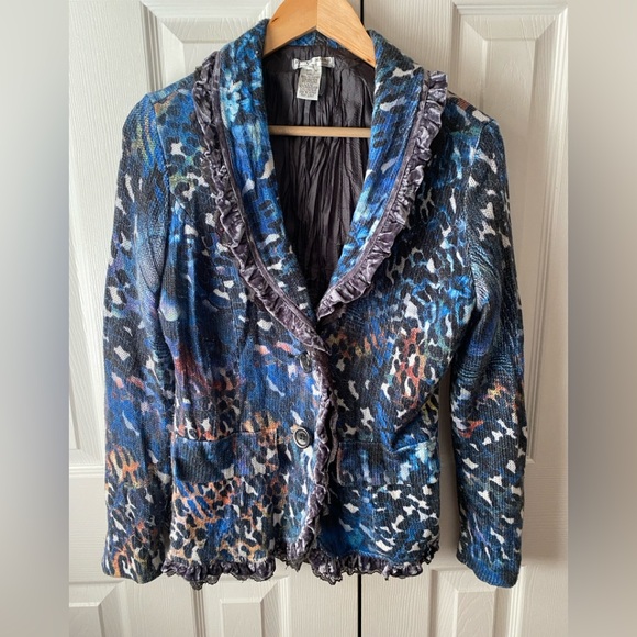 Alberto Makali Jackets & Blazers - VINTAGE ALBERTO MAKALI Animal Print Knit Velvet Trim Button Front Blazer M